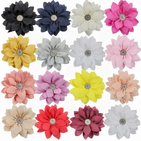Handgemaakte Chiffon Stoffen Bloem Met Strass Centrum Voor DIY Kleding Accessoires Schoenen Hoeden Decoratie Lotus Patch