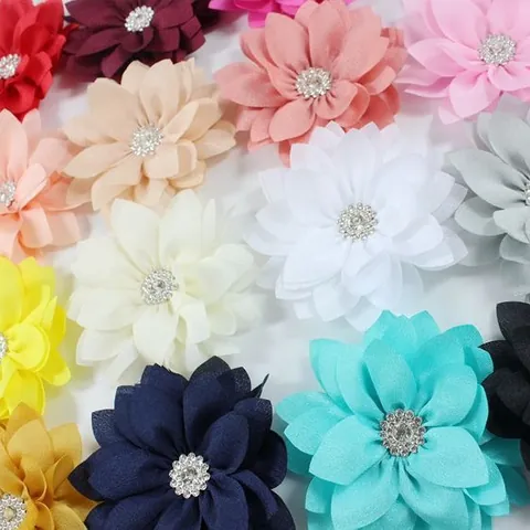 Handgemaakte Chiffon Stoffen Bloem Met Strass Centrum Voor DIY Kleding Accessoires Schoenen Hoeden Decoratie Lotus Patch