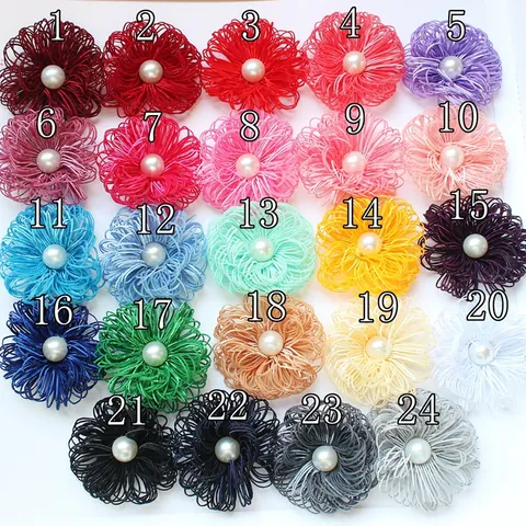 Fiori di Stoffa Fatti a Mano Con Perle Sintetiche 6.5cm Accessorio Fai-da-Te per Decorazione Vestiti Scarpe Cappelli