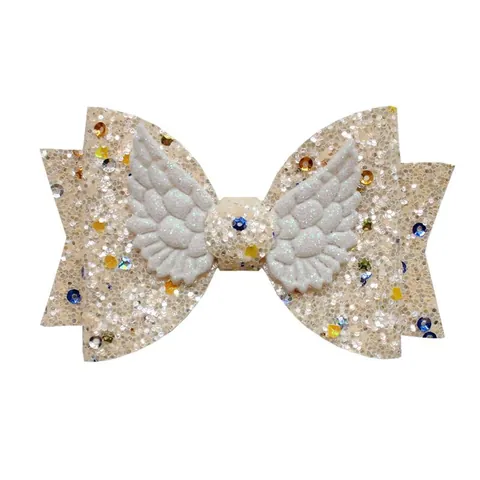 Girls Glitter Angel Wings Bow Hair Clips Sparkly PU Leather Butterfly Hairpins For Kids Fairy Tale Hair Accessories