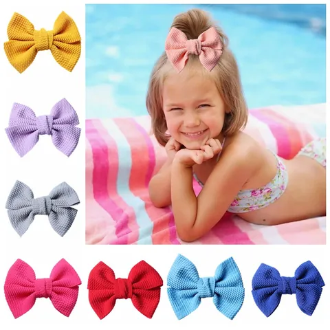 4.5 Inch Handmade Double Bow Hair Clips For Toddler Girls Waffle Knit Fabric Hairpin Baby Hair Accessories Styling Tools