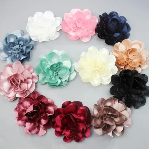 Handmade High-Gloss Chiffon Linen Flower DIY Applique For Clothing Bag Hat Accessory Camellia Fabric Flower Decoration