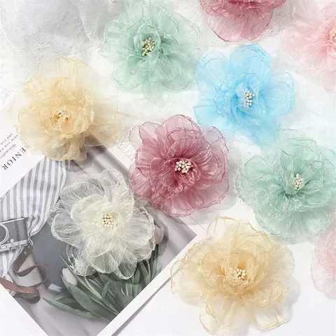 DIY Handmade Organza Peony Flower Burned Edge Fabric Flowers For Clothing Hat Shoes Corsage Decoration Accessories