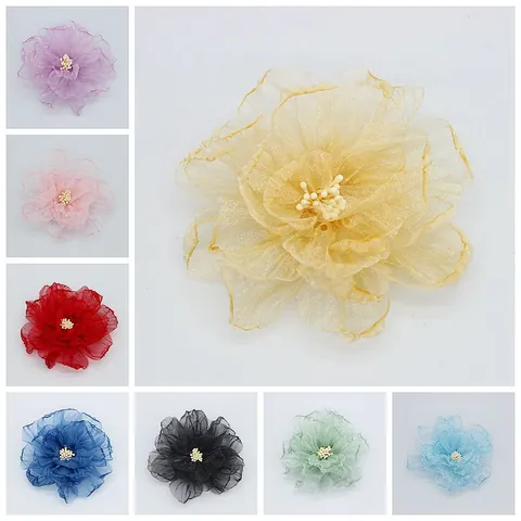 DIY Handmade Organza Peony Flower Burned Edge Fabric Flowers For Clothing Hat Shoes Corsage Decoration Accessories