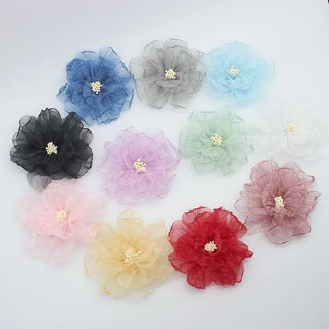 Elegante Fermaglio per Capelli a Fiore in Organza per Bambine Fatto a Mano con Bordo Bruciato Dolce Accessori Capelli