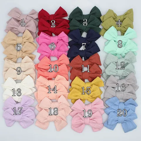 Handmade Cotton Linen Bow Appliques DIY Hair Accessories For Baby Girls Solid Color Vintage Bowknots Socks Decorations