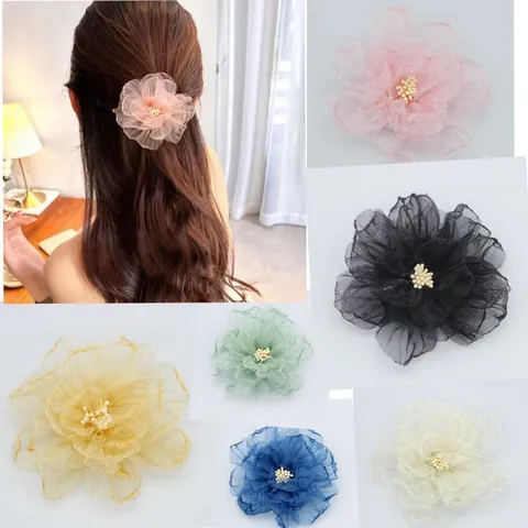 Handgemaakte Organza Bloem Haarelastiek Grote Pioen Elastische Scrunchies Voor Vrouwen Meisjes Zoete Florale Haarstyling Accessoires