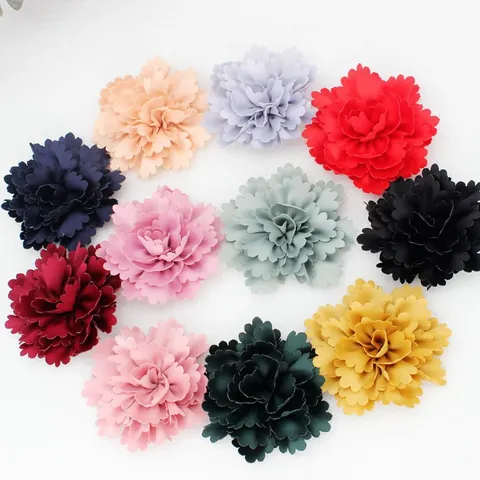 Handmade Wavy Satin Fabric Flower Heads DIY Apparel Hat Accessories Flat Bottom Floral Ornament For Wedding Craft Decor