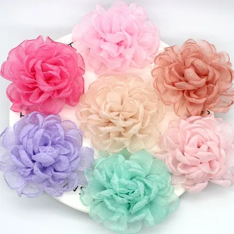 Handmade Sweet Organza Flower Hair Clip For Women Large Burnt Edge Peony Fabric Floral Hairpin Party Wedding Hair Accessories