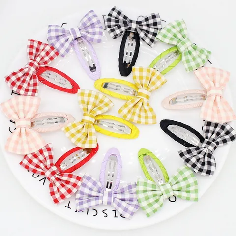 Cute Gingham Bowknot Hair Clips For Girls Toddlers Fabric Plaid Bow Barrettes Handmade Non-Slip BB Clips Sweet Hair Accessories