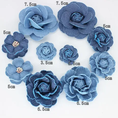 Vintage Handmade Denim Flower Brooch Camellia Hair Clip Dual Purpose Fabric Pin For Women Men Suit Jacket Decor Accessory