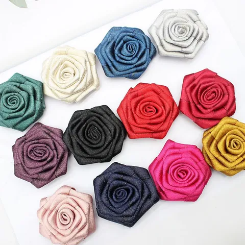 Rosa de Cinta Hecha a Mano Accesorios DIY Flor de Tela de Satén con Seda Dorada Para Pinza de Pelo Broche Decoración de Ropa Embalaje de Regalo Flor Artificial Decorativa