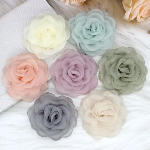 Handmade Organza Camellia Flower Hair Clip DIY Fabric Rose Flower For Hair Accessories Clothing Decoration Aesthetic Burnt Flower Accessory