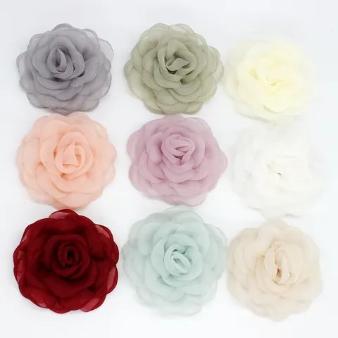 Handmade Organza Camellia Flower Hair Clip DIY Fabric Rose Flower For Hair Accessories Clothing Decoration Aesthetic Burnt Flower Accessory