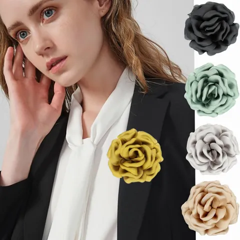Elegant 3D Satin Fabric Rose Brooch For Women Handmade Floral Pin For Suit Dress Wedding Party Apparel Decorative Jewelry