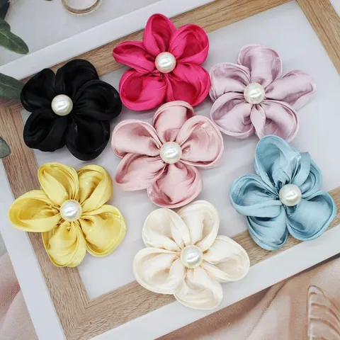 Elegante Fermaglio per Capelli a Fiore in Raso Stile Francese Con Finta Perla Artificial Forcina Floreale a Cinque Petali per Donna Accessori Quotidiani per le Vacanze