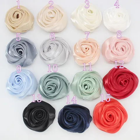 Handmade Satin Rose Flower Brooch 3D Fabric Rosebud DIY Clothing Hat Bag Accessory Elegant Satin Fabric Flower For Women Fashion Jewelry