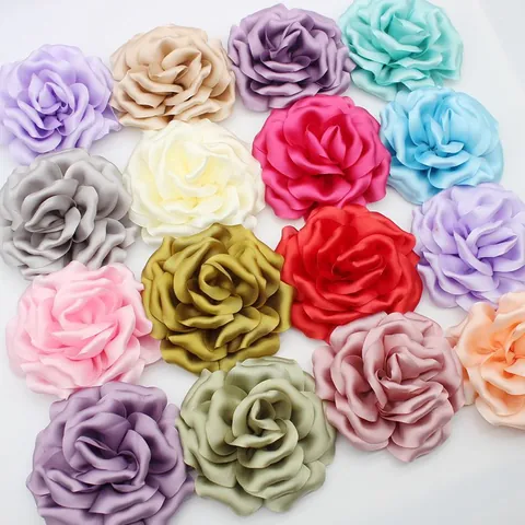 Grande Tête de Fleur en Tissu Satiné Pivoine Pour Broche DIY Pince à Cheveux Décoration de Mariage Fête Rose 3D Faite à Main