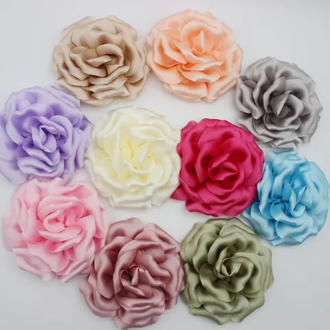 Grande Tête de Fleur en Tissu Satiné Pivoine Pour Broche DIY Pince à Cheveux Décoration de Mariage Fête Rose 3D Faite à Main