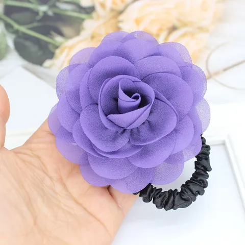 Élastique à Cheveux Fleur de Rose en Mousseline Élégant Scrunchie Floral Fait à la Main Bandeau Cheveux Femme Doux