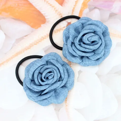 Vintage Denim Fabric Rose Flower Hair Scrunchie Hair Claw Clip For Women Girls Korean Style Elegant Hair Accessories Blue