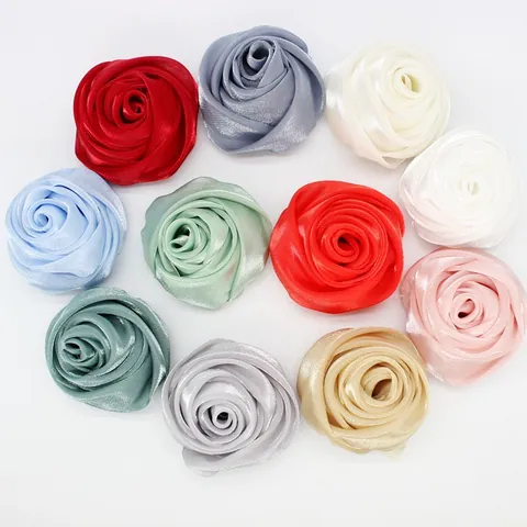 Handmade Satin Rose Flower Brooch 3D Fabric Rosebud DIY Clothing Hat Bag Accessory Elegant Satin Fabric Flower For Women Fashion Jewelry