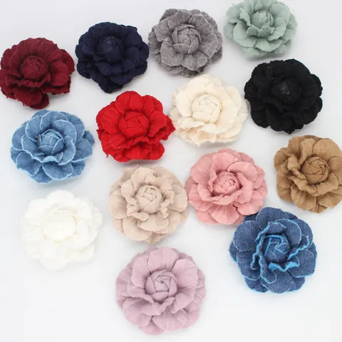 Spilla Fiore di Stoffa Camelia Vintage Francese Denim Lana Feltro Rosa Accessorio Capelli Fiore Fatto a Mano per Matrimonio Festa Donna