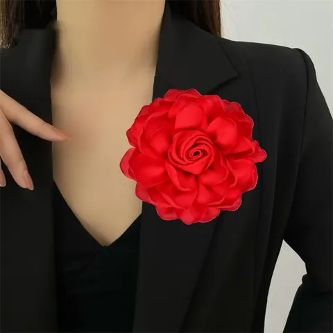 Handmade French Satin Rose Brooch Elegant Fabric Flower Corsage Dual Use Hair Clip For Women Wedding Party Clothing Accessory