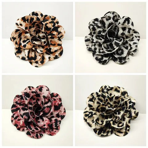 Spilla a Fiore in Tessuto di Raso con Stampa Leopardata Vintage per Donna Grande Spilla Floreale in Chiffon 3D per Fai da Te