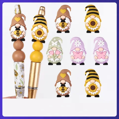 Silikon Gnom Fokusperlen Cartoon Charakter Blume Biene Schmetterling 3D Perlen Für DIY Schmuckherstellung Armband Perlenstift Dekoration
