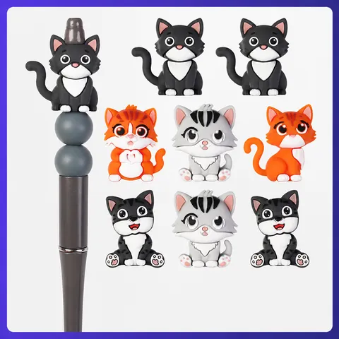 3D Cartoon Katze Silikonperlen Für DIY Perlenstift Telefonkette Machen Süße Tierform Lebensmittelqualität Silikonperlen Schmuckzubehör