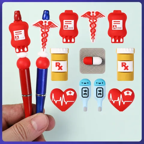 3D Silicone Beads Cartoon Nurse Medical Theme DIY Beads For Jewelry Making Pens Decor Heart Rx Bottle Syringe Capsule Charms