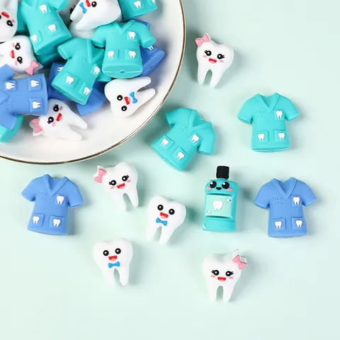 3D Silicone Beads Dental Theme Cartoon Tooth Dentist Uniform Mouthwash Bottle For DIY Bracelet Jewelry Making Shoe Charms