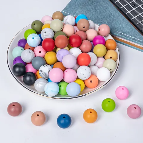 Round Silicone Beads For DIY Jewelry Making Necklace Bracelet BPA Free Food Grade Teether Beads For Baby