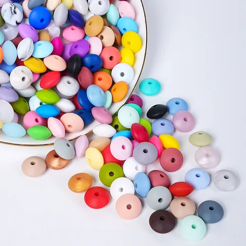 Perles en Silicone 12mm Qualité Alimentaire Sans BPA Forme Lentille Perles d'Espacement pour Création de Bijoux Collier Bracelet DIY