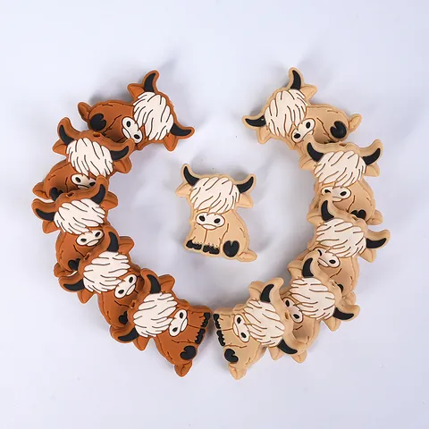 Perles en Silicone Vache des Highlands pour Collier de Dentition Bébé DIY Accessoires de Attache Tétine Forme Animale