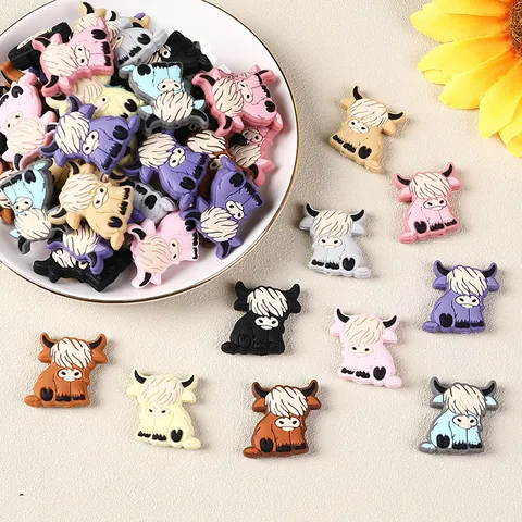 Perles en Silicone Vache des Highlands pour Collier de Dentition Bébé DIY Accessoires de Attache Tétine Forme Animale