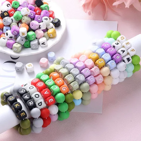 Food Grade Silicone Alphabet Letter Beads Square Cube Spacer Beads For DIY Jewelry Making Bracelet Necklace Accessories