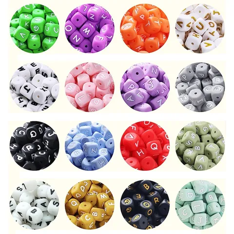 Food Grade Silicone Alphabet Letter Beads Square Cube Spacer Beads For DIY Jewelry Making Bracelet Necklace Accessories