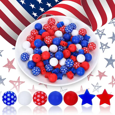 DIY Silicone Beads Set For Jewelry Making Leopard Star Floral Printed Round Star Loose Beads Craft Bracelet Necklace Accessories