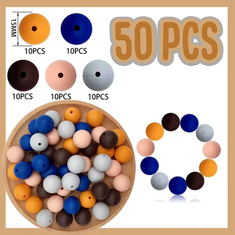 DIY Silicone Beads Set For Jewelry Making Leopard Star Floral Printed Round Star Loose Beads Craft Bracelet Necklace Accessories