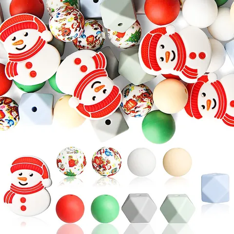 Perles en Silicone DIY de Noël Père Noël Bonhomme de Neige Flocon de Neige Perles en Vrac pour la Fabrication de Bijoux Bracelet Attache Tétine Artisanat