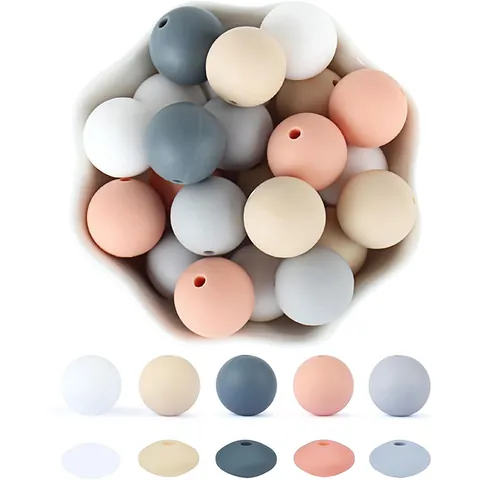 Kit di Perline in Silicone Assortite per la Creazione di Gioielli Perline Sciolte in Silicone Rotonde per Dentizione Neonati Accessori Fai da Te