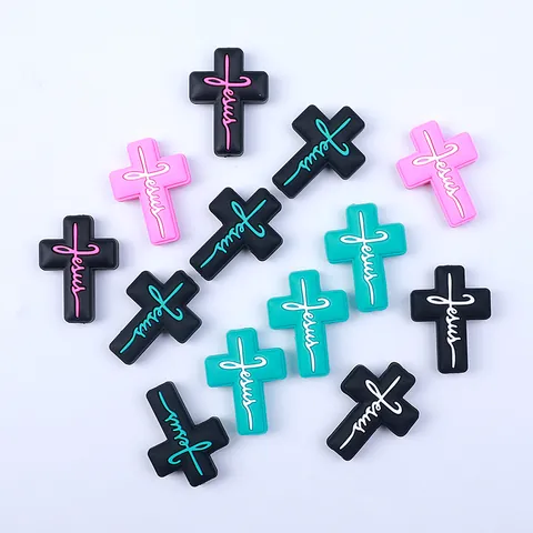 Food Grade Silicone Cross Beads Jesus Pattern For DIY Jewelry Making Shoe Charms Baby Teether Crafts Accessory