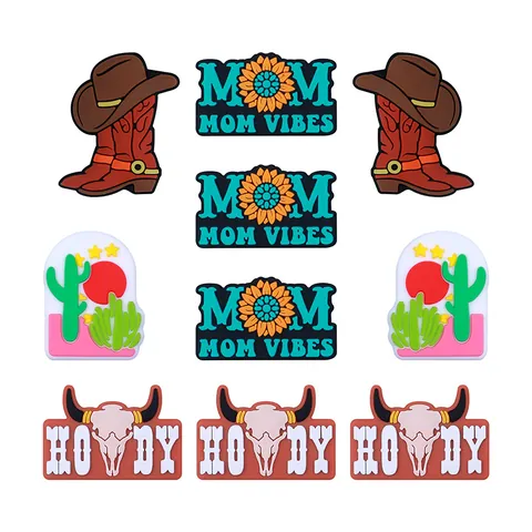 Ciondoli per Scarpe in Silicone Western Cowboy Testa di Toro Stivali Girasole Mom Vibes Cactus Pattern DIY Clogs Accessori