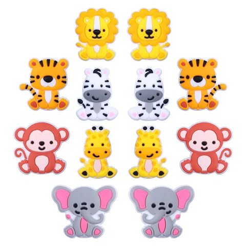 Cartoon Animal Food Grade Silicone Beads For Baby Teether DIY Pacifier Chain Accessories Lion Elephant Monkey Zebra BPA Free