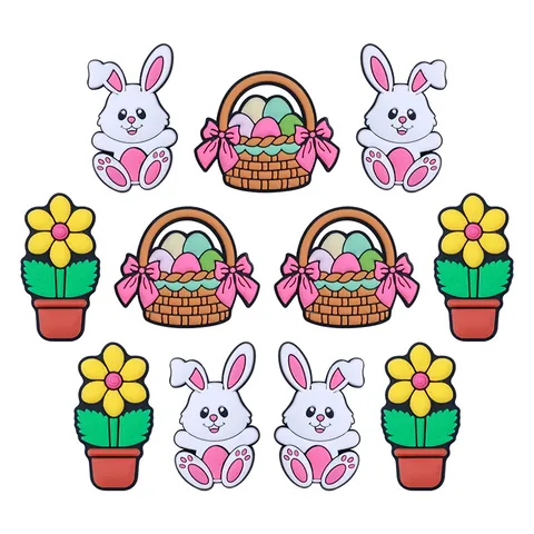 Ostern Silikon Schuh-Anhänger Hase Kaninchen Bunte Eier Korb Jesus Kreuz Karotte Blumentopf DIY Zubehör Für Clogs