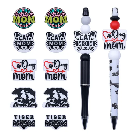Perle in Silicone Alimentare Fai da Te a Forma di Animale Senza BPA Cat Dog Mom Perle per Creazione Gioielli Penne