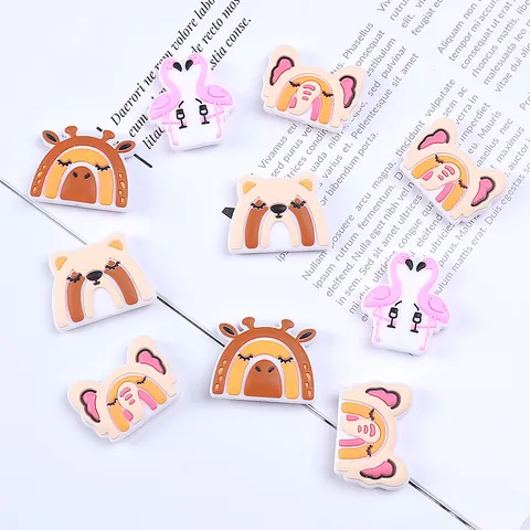 Regenbogen Silikon Tierperlen Lebensmittelechte Beißring Lose Perlen Für DIY Schnullerkette Perlenstift Zubehör Cartoon Charms