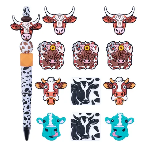Cartoon Kuh Silikonperlen Lebensmittelqualität Tier Fokusperlen Für DIY Stift Schmuckherstellung Highland Kuh Büffel Formen Bastelzubehör